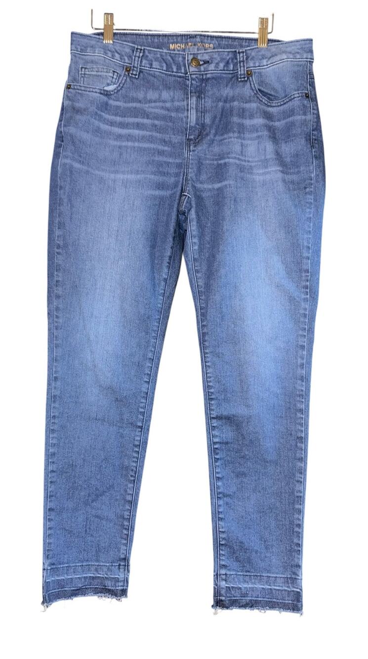 Michael Kors Izzy Skinny Jeans Women's 8 Medium Wash Mid Rise Raw Hem Casual